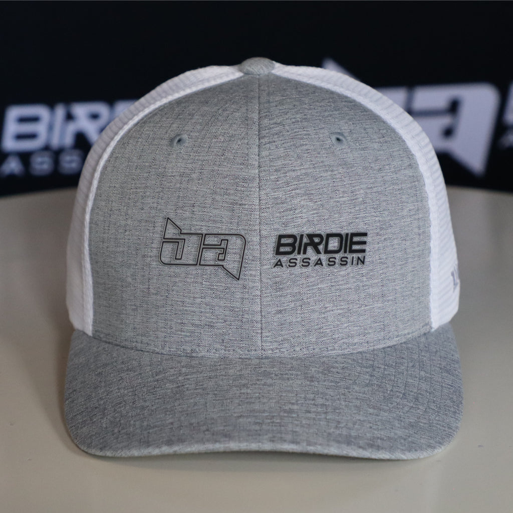 Grey-White Birdie Assassin Tour Golf Cap with billboard logo
