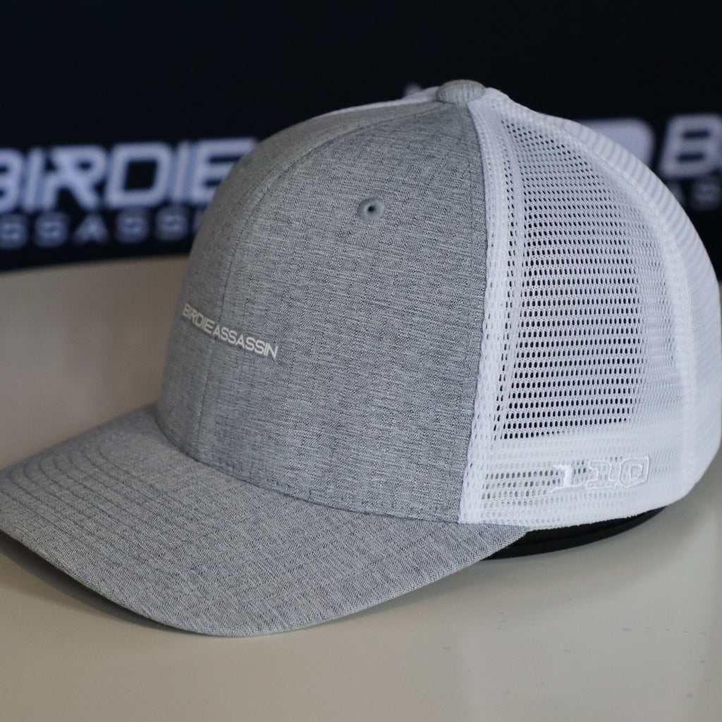 Grey-Whit Birdie Assassin Tour Golf Cap from the side