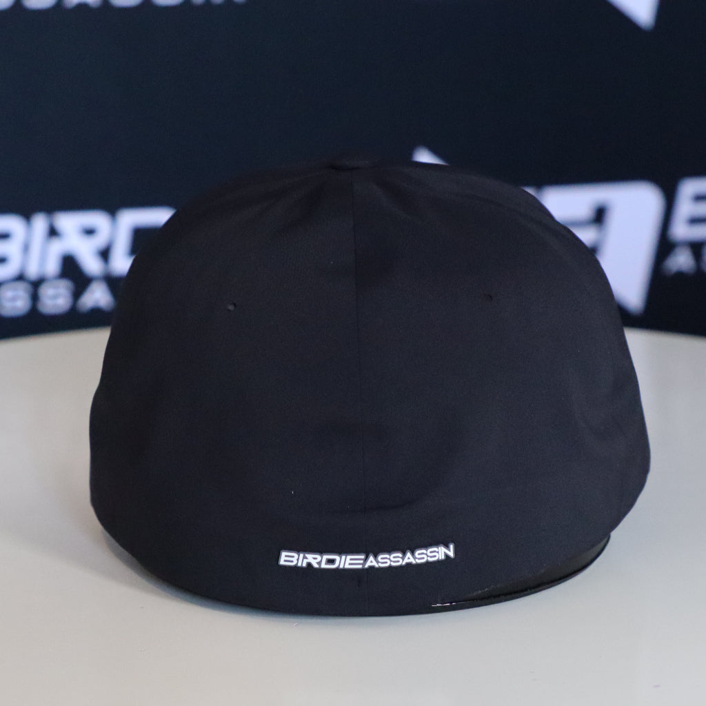 Black birdie assassin delta 180 golf hat with venom logo from the back view