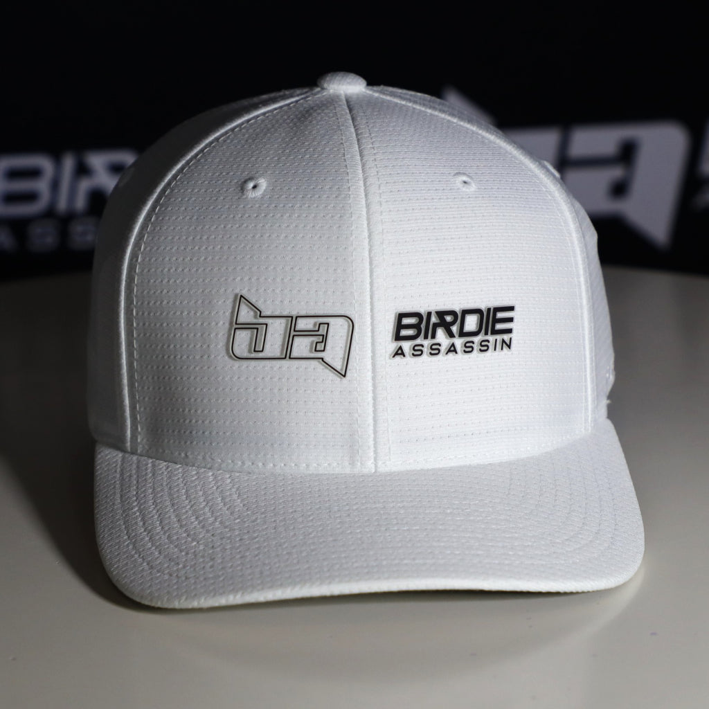 Whit Birdie Assassin Players golf cap with Billboard logo on the front
